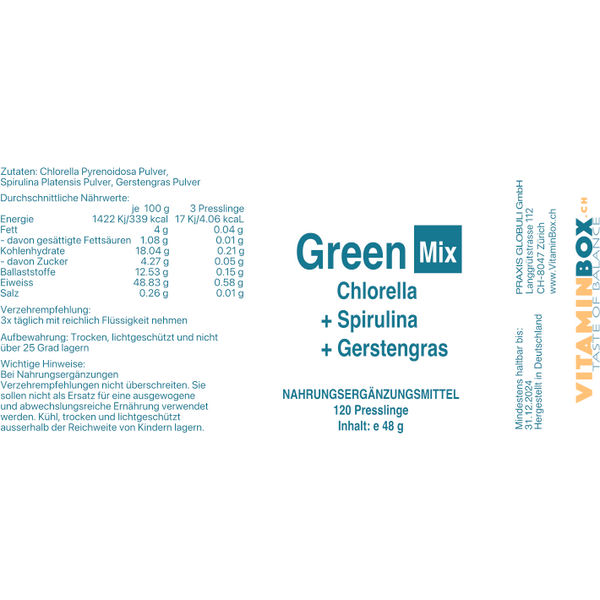 Green Mix: Cholrella, Spiulina + Gerstengras im 3er Pack